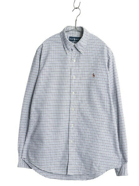 90s ラルフローレン チェック 長袖 ボタンダウン シャツ メンズ M / ポロ 長袖シャツ オックスフォード コットン ワンポイント ワイシャツ