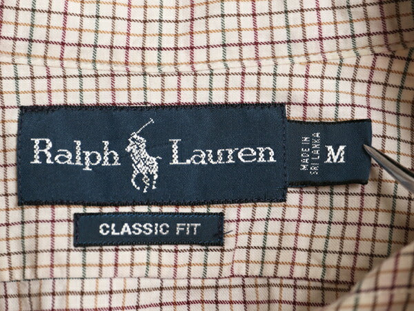 90s ラルフローレン チェック 長袖 ボタンダウン シャツ メンズ M / オールド ポロ 長袖シャツ コットン ワイシャツ シンプル ワンポイント