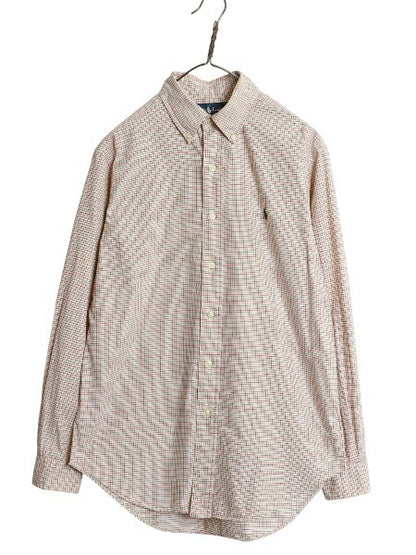 90s ラルフローレン チェック 長袖 ボタンダウン シャツ メンズ M / オールド ポロ 長袖シャツ コットン ワイシャツ シンプル ワンポイント