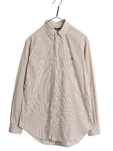 90s ラルフローレン チェック 長袖 ボタンダウン シャツ メンズ M / オールド ポロ 長袖シャツ コットン ワイシャツ シンプル ワンポイント