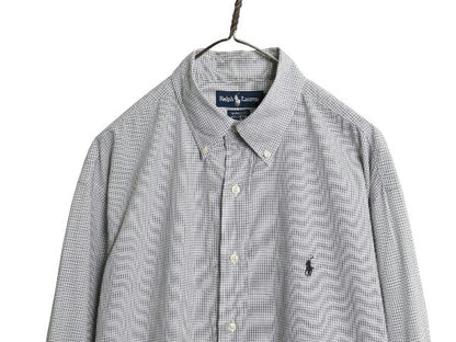90s ラルフローレン チェック 長袖 ボタンダウン シャツ メンズ L 程/ オールド ポロ 長袖シャツ コットン ワイシャツ シンプル きれいめ