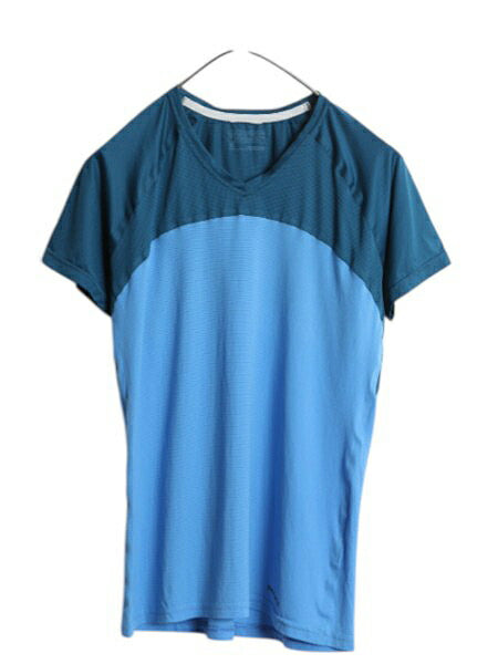パタゴニア キャプリーン 半袖 Tシャツ レディース M / アウトドア メッシュ ツートン Vネック ストレッチ インナー ワンポイント トップス