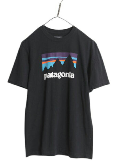 USA製 パタゴニア プリント 半袖 Tシャツ メンズ XS 17年製 アウトドア グラフィック アート イラスト ステッカー カットソー シンプル 黒