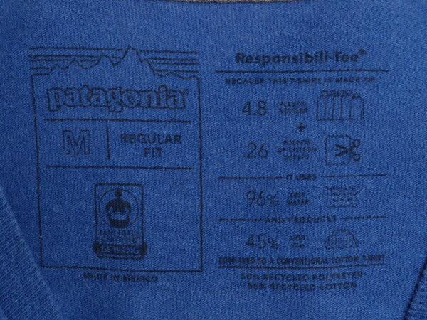 パタゴニア ポケット付き 両面 プリント 半袖 Tシャツ メンズ М アウトドア ポケT グラフィック アート バックプリント カットソー ブルー