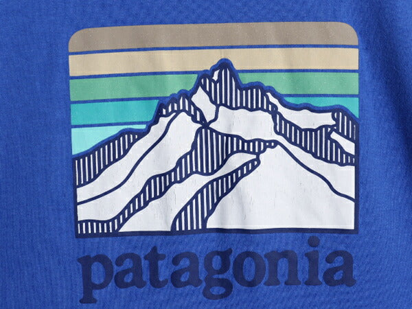 パタゴニア ポケット付き 両面 プリント 半袖 Tシャツ メンズ М アウトドア ポケT グラフィック アート バックプリント カットソー ブルー