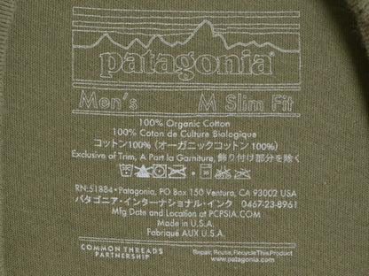 USA製 パタゴニア 両面 プリント 半袖 Tシャツ メンズ М アウトドア オーガニック コットン ポケT グラフィック アート バックプリント 緑