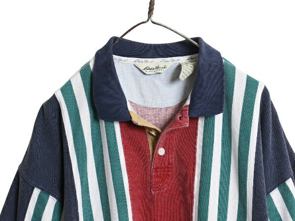 90s エディーバウアー ストライプ 鹿の子 半袖 ポロシャツ メンズ XL オールド 半袖シャツ コットン カットソー マルチカラー 大きいサイズ