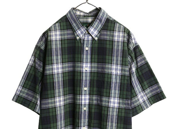 90s ジェイクルー チェック 半袖 ボタンダウン シャツ メンズ L オールド 半袖シャツ コットン タータンチェック ポケット付き BD ゆったり