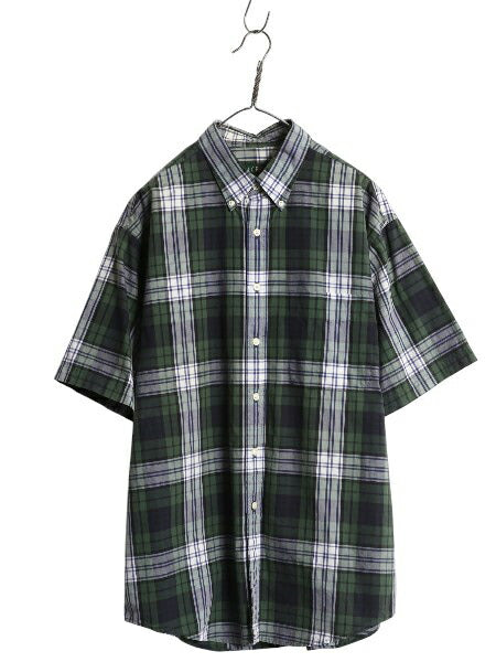 90s ジェイクルー チェック 半袖 ボタンダウン シャツ メンズ L オールド 半袖シャツ コットン タータンチェック ポケット付き BD ゆったり
