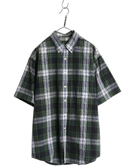 90s ジェイクルー チェック 半袖 ボタンダウン シャツ メンズ L オールド 半袖シャツ コットン タータンチェック ポケット付き BD ゆったり