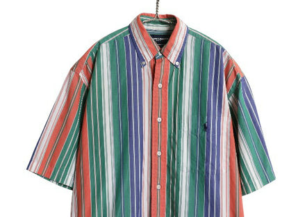 90s ラルフローレン ゴルフ ストライプ 半袖 ボタンダウン シャツ メンズ S / オールド 半袖シャツ コットン ポケット付き マルチカラー BD