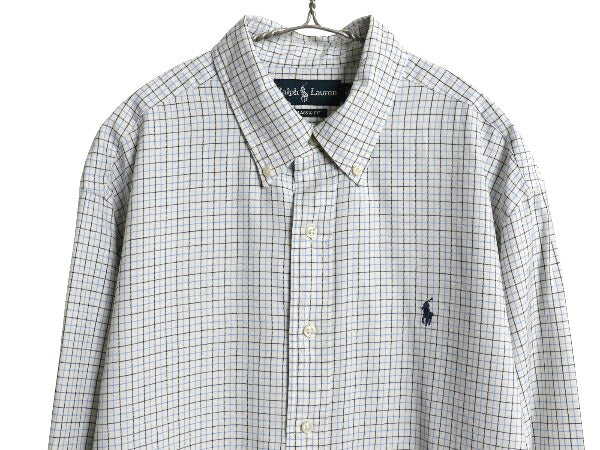 00s ラルフローレン チェック 長袖 ボタンダウン シャツ メンズ XL 古着 ポロ 長袖シャツ コットン ワンポイント ワイシャツ 大きいサイズ