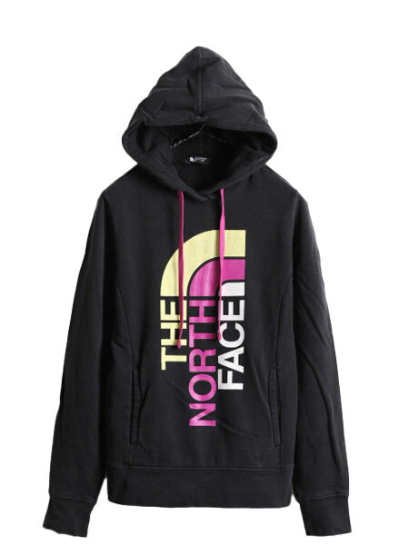 ■ ノースフェイス ロゴ プリント スウェット フード パーカー レディース S / The North Face トレーナー プルオーバー 裏起毛 ブラック