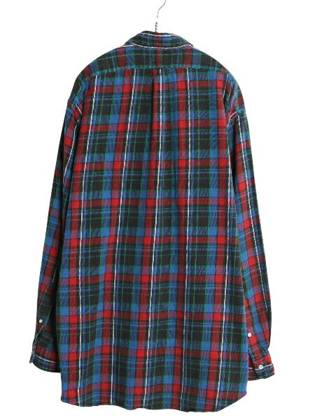 90s ラルフローレン チェック ボタンダウン フランネル シャツ メンズ XL オールド ポロ 長袖シャツ ネルシャツ 大きいサイズ マルチカラー