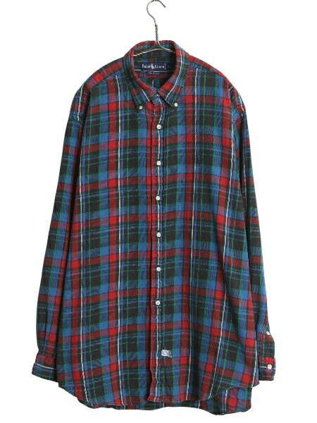 90s ラルフローレン チェック ボタンダウン フランネル シャツ メンズ XL オールド ポロ 長袖シャツ ネルシャツ 大きいサイズ マルチカラー