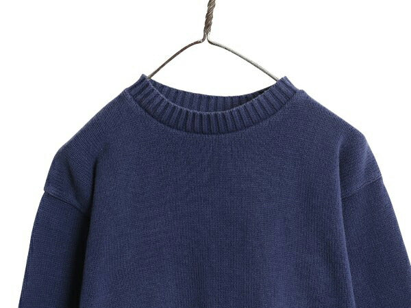 90s USA製 ブルックスブラザーズ モックネック ニット セーター ボーイズ L メンズ S レディース M オールド コットン ハイネック 無地 紺