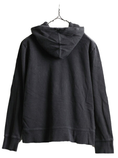 ■ ノースフェイス プリント スウェット フード パーカー レディース L The North Face トレーナー プルオーバー 裏起毛 黒 ビンテージ加工