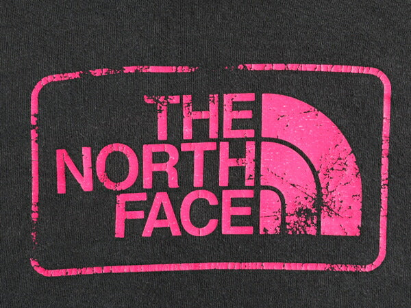 ■ ノースフェイス プリント スウェット フード パーカー レディース L The North Face トレーナー プルオーバー 裏起毛 黒 ビンテージ加工
