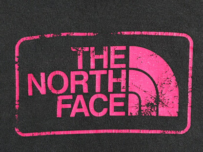 ■ ノースフェイス プリント スウェット フード パーカー レディース L The North Face トレーナー プルオーバー 裏起毛 黒 ビンテージ加工