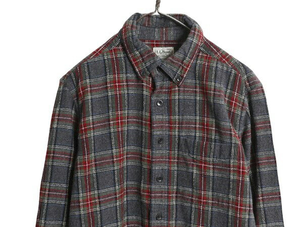 エルエルビーン チェック 長袖 ボタンダウン フランネル シャツ メンズ M 古着 長袖シャツ ネルシャツ コットン BD ゆったり マルチカラー
