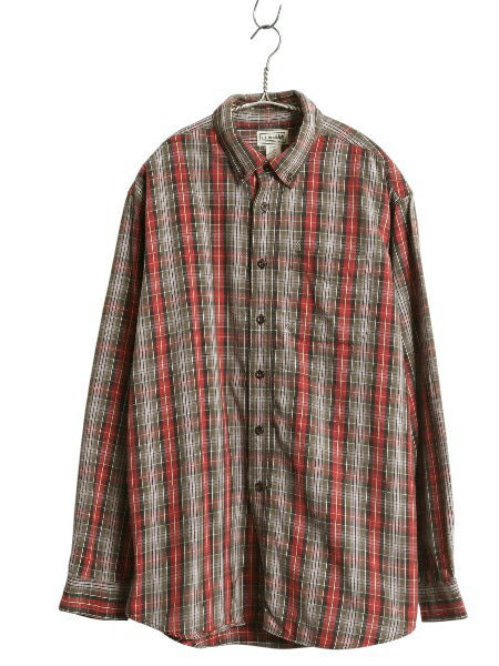 00s エルエルビーン チェック 長袖 ボタンダウン フランネル シャツ メンズ L 古着 オールド コットン 長袖シャツ ネルシャツ マルチカラー