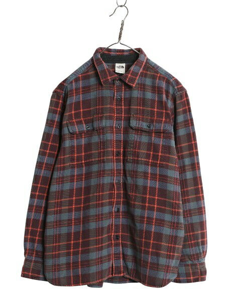 US企画 ノースフェイス チェック ヘビー フランネル シャツ メンズ XL アウトドア ネルシャツ 長袖シャツ コットン マチ付き 大きいサイズ