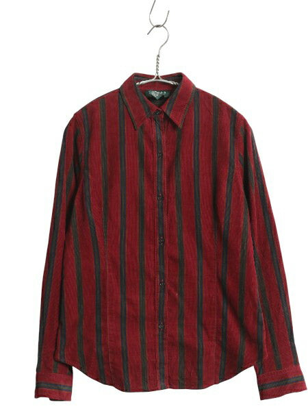 90s ローレン ラルフローレン ストライプ 細畝 コーデュロイ 長袖 シャツ レディース S 程 オールド ポロ コットン マルチカラー きれいめ