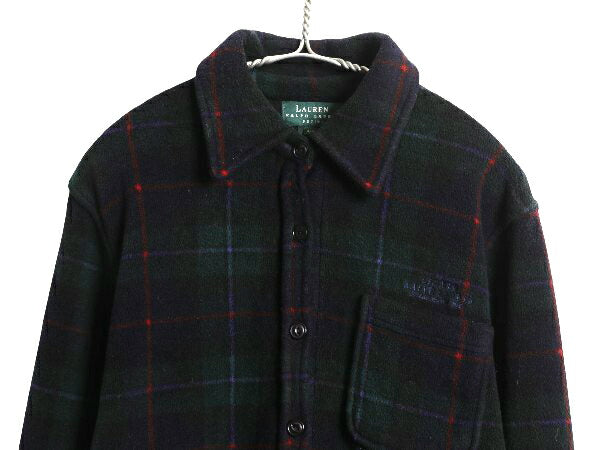 90s ローレン ラルフローレン チェック フリース シャツ ジャケット レディース M 古着 オールド ポロ 長袖シャツ マルチカラー ゆったり