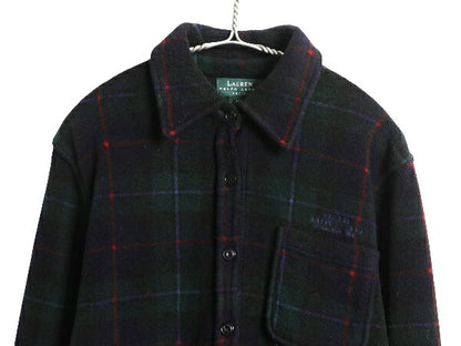 90s ローレン ラルフローレン チェック フリース シャツ ジャケット レディース M 古着 オールド ポロ 長袖シャツ マルチカラー ゆったり