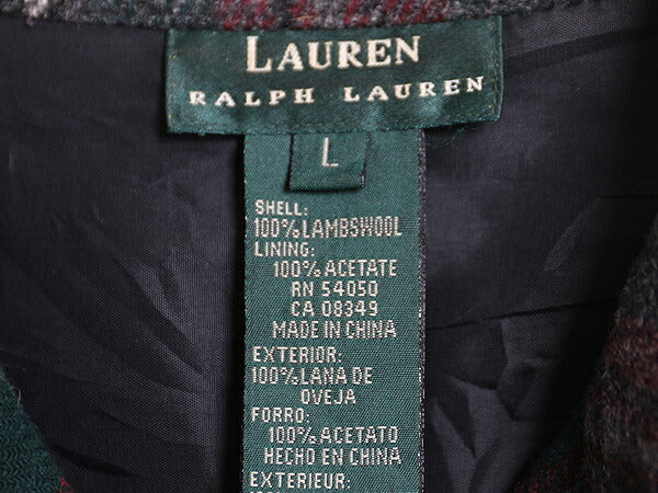 00s ローレン ラルフローレン チェック 長袖 CPO シャツ レディース L ポロ オールド ラムウール ボックス ジャケット ゆったり カジュアル