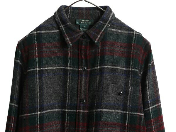 00s ローレン ラルフローレン チェック 長袖 CPO シャツ レディース L ポロ オールド ラムウール ボックス ジャケット ゆったり カジュアル
