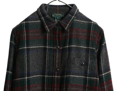 00s ローレン ラルフローレン チェック 長袖 CPO シャツ レディース L ポロ オールド ラムウール ボックス ジャケット ゆったり カジュアル