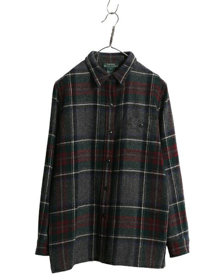 00s ローレン ラルフローレン チェック 長袖 CPO シャツ レディース L ポロ オールド ラムウール ボックス ジャケット ゆったり カジュアル