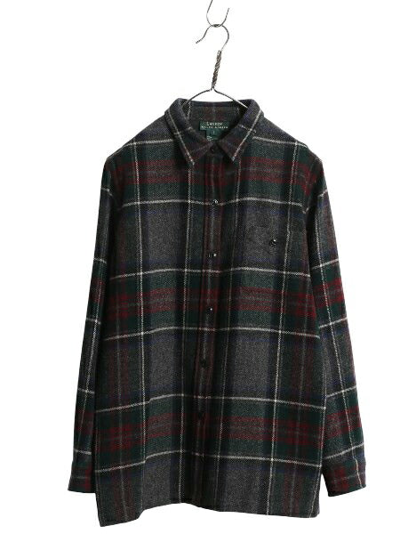 00s ローレン ラルフローレン チェック 長袖 CPO シャツ レディース L ポロ オールド ラムウール ボックス ジャケット ゆったり カジュアル
