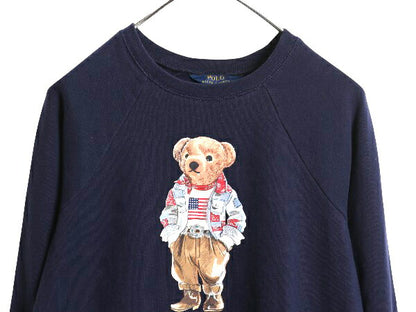 ポロベア ポロ ラルフローレン プリント スウェット ワンピース キッズ XL レディース S 古着 コットン 裏起毛 チュニック プルオーバー 紺