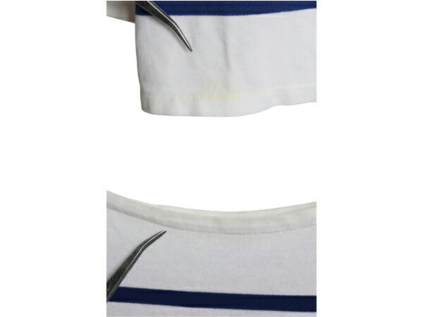 フランス製 オーシバル バスクシャツ メンズ S レディース M 程 古着 コットン カットソー 長袖 Tシャツ ボーダー ボックス ツートン 青 白