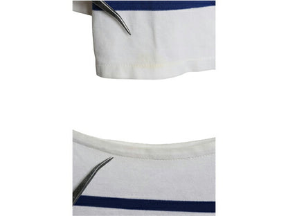 フランス製 オーシバル バスクシャツ メンズ S レディース M 程 古着 コットン カットソー 長袖 Tシャツ ボーダー ボックス ツートン 青 白