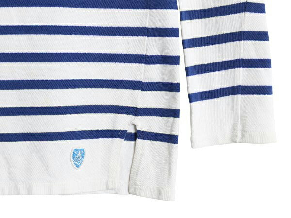 フランス製 オーシバル バスクシャツ メンズ S レディース M 程 古着 コットン カットソー 長袖 Tシャツ ボーダー ボックス ツートン 青 白