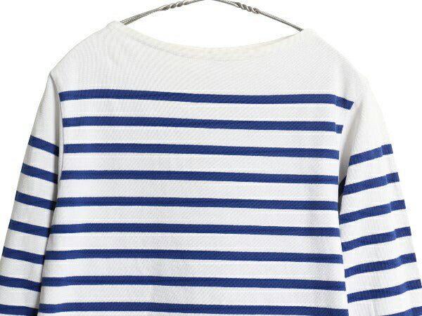 フランス製 オーシバル バスクシャツ メンズ S レディース M 程 古着 コットン カットソー 長袖 Tシャツ ボーダー ボックス ツートン 青 白