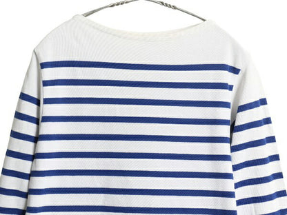 フランス製 オーシバル バスクシャツ メンズ S レディース M 程 古着 コットン カットソー 長袖 Tシャツ ボーダー ボックス ツートン 青 白