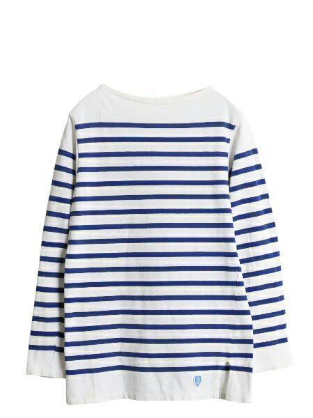 フランス製 オーシバル バスクシャツ メンズ S レディース M 程 古着 コットン カットソー 長袖 Tシャツ ボーダー ボックス ツートン 青 白