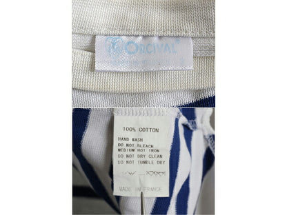 フランス製 オーシバル バスクシャツ メンズ S レディース M 程 古着 コットン カットソー 長袖 Tシャツ ボーダー ボックス ツートン 青 白