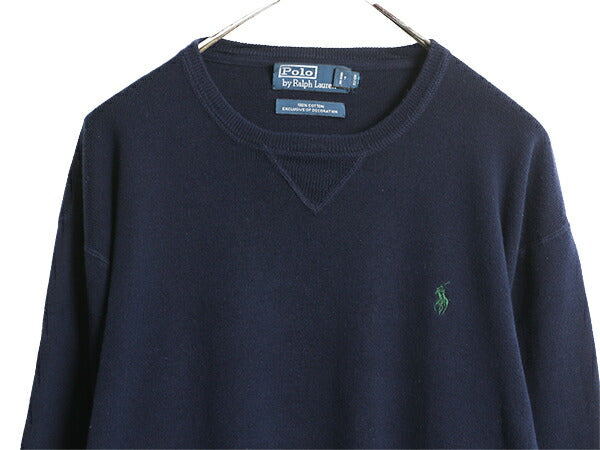 00s ポロ ラルフローレン リブ編み コットン ニット スウェット メンズ XL 古着 セーター トレーナー ワンポイント 前V 薄手 大きいサイズ