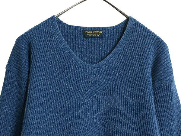 90s イギリス製 ブルックスブラザーズ Vネック ニット セーター レディース XS オールド コットン アクリル リブ編み カットソー ボックス