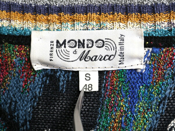 90s イタリア製 MONDO 総柄 デザイン ニット セーター メンズ S / 古着 オールド コットン リネン アクリル 薄手 長袖ニット マルチカラー