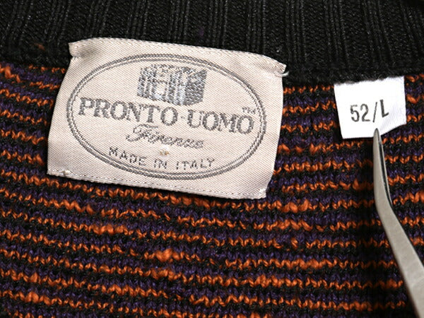 90s イタリア製 PRONTO UOMO 総柄 立体編み デザイン ニット セーター メンズ L 古着 オールド コットン アクリル 長袖ニット マルチカラー