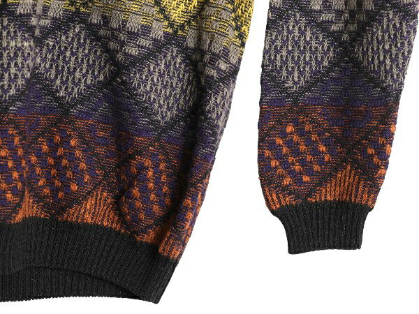 90s イタリア製 PRONTO UOMO 総柄 立体編み デザイン ニット セーター メンズ L 古着 オールド コットン アクリル 長袖ニット マルチカラー