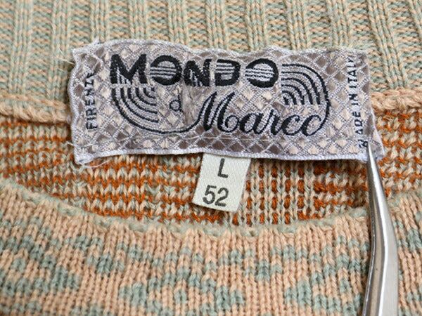 90s イタリア製 MONDO 総柄 立体編み デザイン ニット セーター メンズ L 小さめ M 古着 オールド 長袖ニット マルチカラー ゆったり 薄手