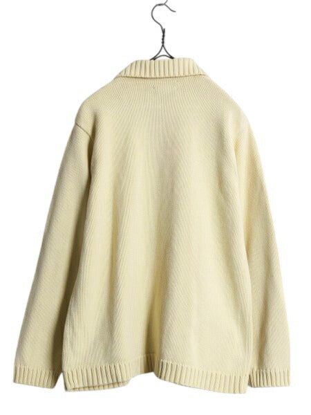 90s LAUREN ラルフローレン コットン ニット カーディガン レディース M / 90年代 オールド セーター ポケット付き 襟付き 前開き 羽織り
