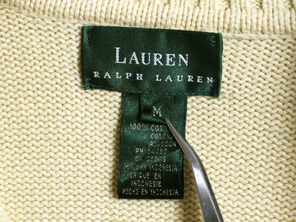 90s LAUREN ラルフローレン コットン ニット カーディガン レディース M / 90年代 オールド セーター ポケット付き 襟付き 前開き 羽織り